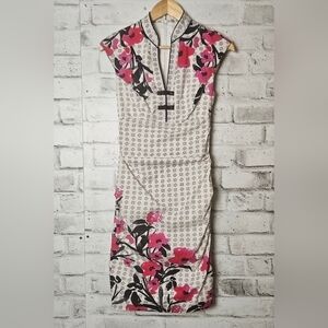Le Chateau Floral Mini Dress Pink White Fitted XXS Cap Sleeve